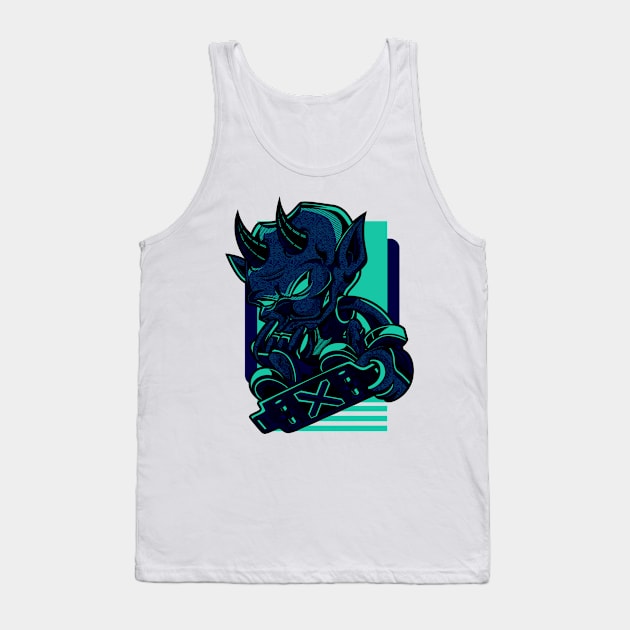 Little Demon Skateboard Blue Teal Tank Top by BradleyHeal